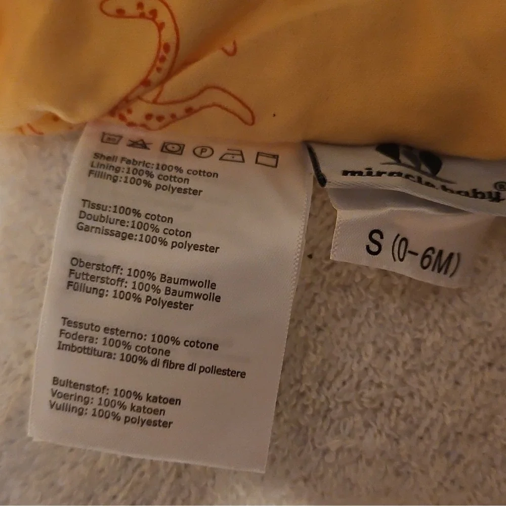 Miracle Baby Baby Sleeping Bag 0-6 Months Yellow Animal Print Cotton Polyester